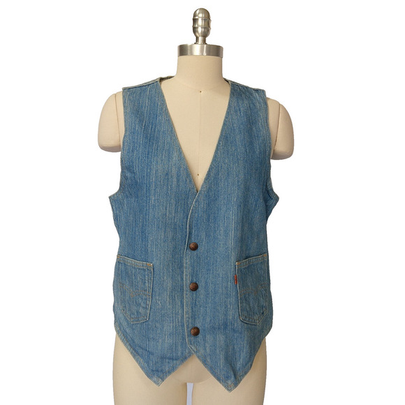 Vintage Levi's Orange Tab Denim Vest Size M Jean Pocket Snap Front 70s USA Made - Picture 1 of 9